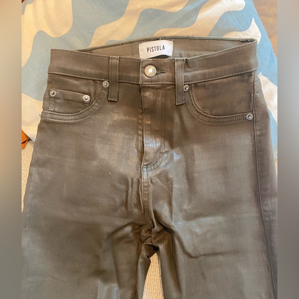 Dark green pants with stretch & shine